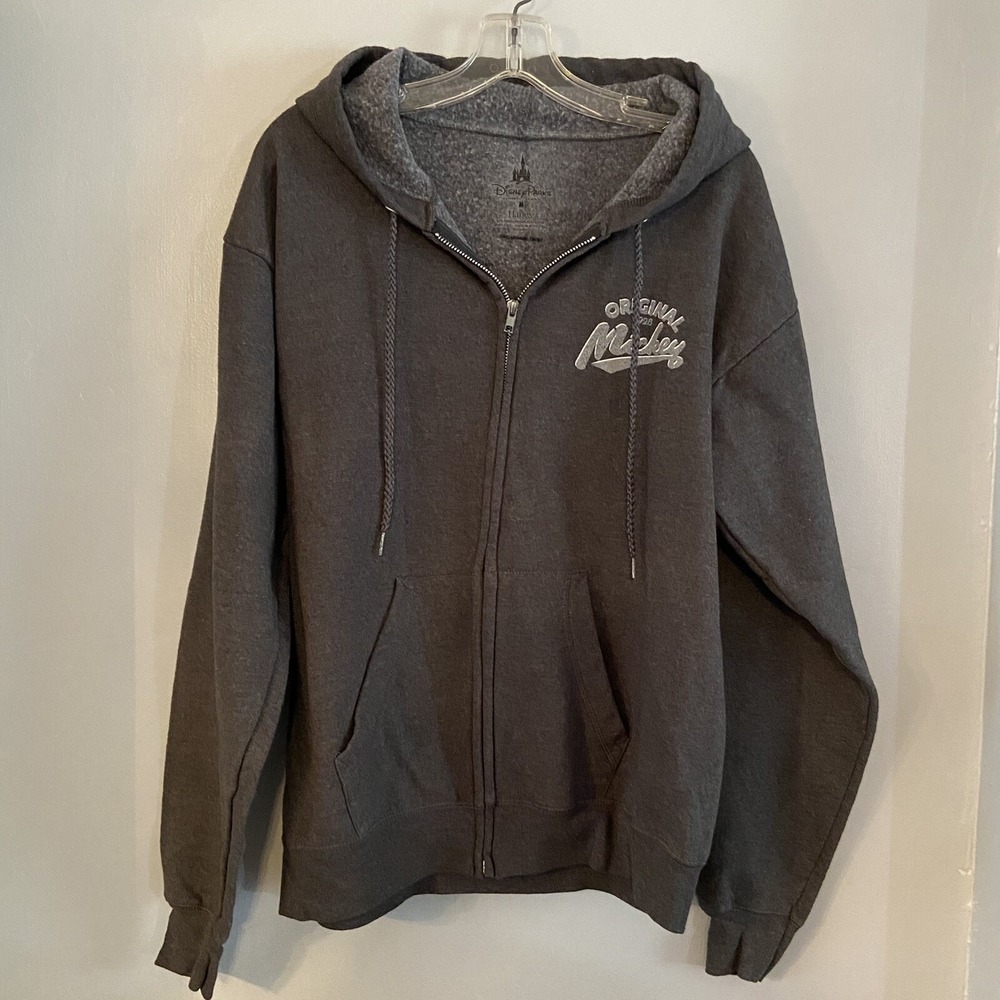 Disney Parks Disneyland Mickey Mouse Dark Gray Zip Hoodie Sweatshirt Medium - Picture 2 of 5